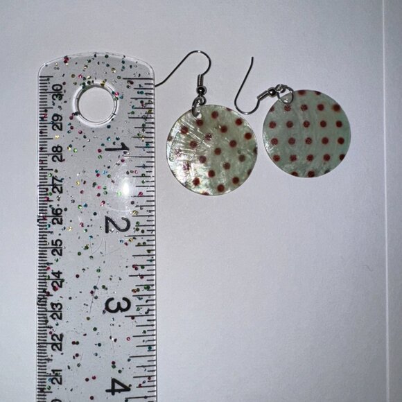 Round Blue and Brown Capiz Shell Dangle Earrings - Picture 6 of 8